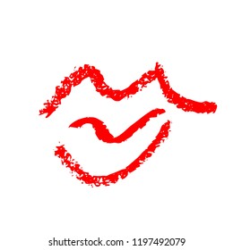 Hand drawn red lips. Sketched fashion symbol. Abstract kiss silhouette, vector, clipart, brush line, logo. Decor element for clothes and label.