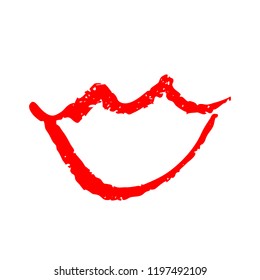 Hand drawn red lips. Sketched fashion symbol. Abstract kiss silhouette, vector, clipart, brush line, logo. Decor element for clothes and label.