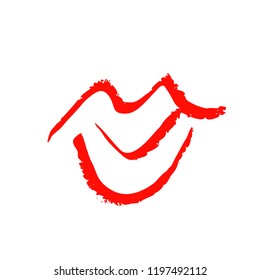 Hand drawn red lips. Sketched fashion symbol. Abstract kiss silhouette, vector, clipart, brush line, logo. Decor element for clothes and label.