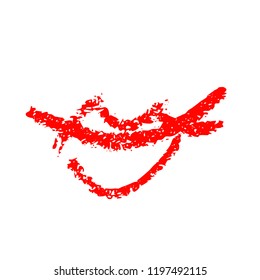 Hand drawn red lips. Sketched fashion symbol. Abstract kiss silhouette, vector, clipart, brush line, logo. Decor element for clothes and label.