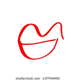 Hand drawn red lips. Sketched fashion symbol. Abstract kiss silhouette, vector, clipart, brush line, logo. Decor element for clothes and label.