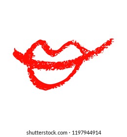 Hand drawn red lips. Sketched fashion symbol. Abstract kiss silhouette, vector, clipart, brush line, logo. Decor element for clothes and label.