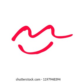 Hand drawn red lips. Sketched fashion symbol. Abstract kiss silhouette, vector, clipart, brush line, logo. Decor element for clothes and label.
