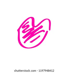 Hand drawn red lips. Sketched fashion symbol. Abstract kiss silhouette, vector, clipart, brush line, logo. Decor element for clothes and label.