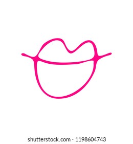 Hand drawn red lips. Sketched fashion symbol. Abstract kiss silhouette, vector, clipart, brush line, logo. Decor element for clothes and label.