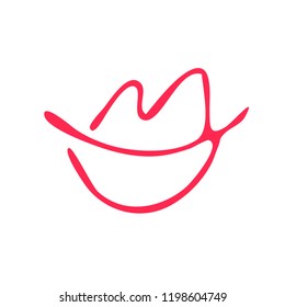 Hand drawn red lips. Sketched fashion symbol. Abstract kiss silhouette, vector, clipart, brush line, logo. Decor element for clothes and label.