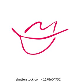 Hand drawn red lips. Sketched fashion symbol. Abstract kiss silhouette, vector, clipart, brush line, logo. Decor element for clothes and label.
