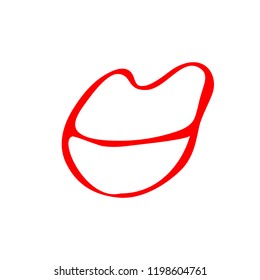 Hand drawn red lips. Sketched fashion symbol. Abstract kiss silhouette, vector, clipart, brush line, logo. Decor element for clothes and label.