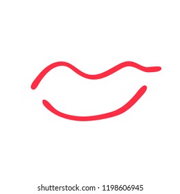 Hand drawn red lips. Sketched fashion symbol. Abstract kiss silhouette, vector, clipart, brush line, logo. Decor element for clothes and label.