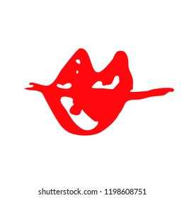 Hand drawn red lips. Sketched fashion symbol. Abstract kiss silhouette, vector, clipart, brush line, logo. Decor element for clothes and label.