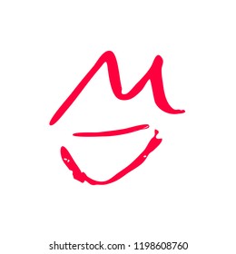 Hand drawn red lips. Sketched fashion symbol. Abstract kiss silhouette, vector, clipart, brush line, logo. Decor element for clothes and label.
