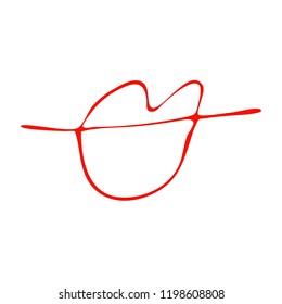 Hand drawn red lips. Sketched fashion symbol. Abstract kiss silhouette, vector, clipart, brush line, logo. Decor element for clothes and label.