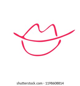 Hand drawn red lips. Sketched fashion symbol. Abstract kiss silhouette, vector, clipart, brush line, logo. Decor element for clothes and label.