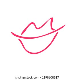 Hand drawn red lips. Sketched fashion symbol. Abstract kiss silhouette, vector, clipart, brush line, logo. Decor element for clothes and label.