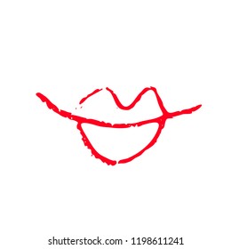 Hand drawn red lips. Sketched fashion symbol. Abstract kiss silhouette, vector, clipart, brush line, logo. Decor element for clothes and label.