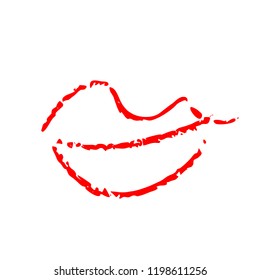 Hand drawn red lips. Sketched fashion symbol. Abstract kiss silhouette, vector, clipart, brush line, logo. Decor element for clothes and label.