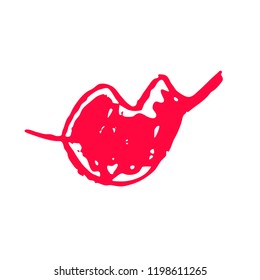 Hand drawn red lips. Sketched fashion symbol. Abstract kiss silhouette, vector, clipart, brush line, logo. Decor element for clothes and label.