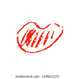 Hand drawn red lips. Sketched fashion symbol. Abstract kiss silhouette, vector, clipart, brush line, logo. Decor element for clothes and label.