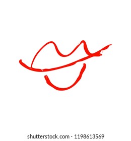 Hand drawn red lips. Sketched fashion symbol. Abstract kiss silhouette, vector, clipart, brush line, logo. Decor element for clothes and label.