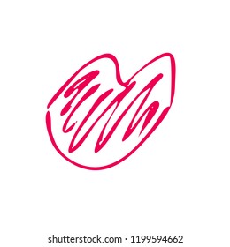 Hand drawn red lips. Sketched fashion symbol. Abstract kiss silhouette, vector, clipart, brush line, logo. Decor element for clothes and label.