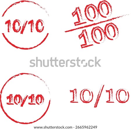 Hand Drawn Red Mark Symbols Showing 10 out of 10 and 100 out of 100 Perfect Scores
