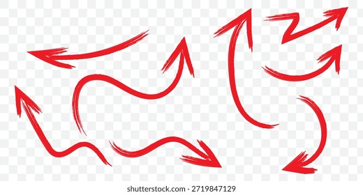 Hand Drawn Red Marker Arrow Isolated PNG Transparent Red Transparent Background