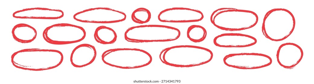 Dibujado a mano círculos de marcador rojo y óvalos que resaltan Elementos de texto importantes. Símbolo de Formas redondas Doodle. Ilustración vectorial.