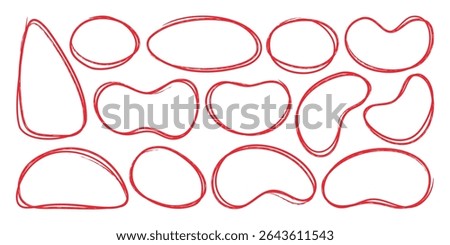 Hand drawn red marker frames. Set of grunge sketch lines with pencil stroke effect. Scribble outline brushes for highlighting, accenting and decorating. Vector illustration