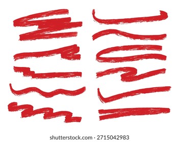 hand drawn red marker paint. Highlight brush strokes set. Underline material ornament straight line curve wavy line embellishment border decorative border. Title simple stylish red scribble line

