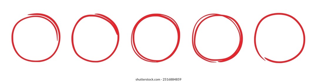 Marcador rojo dibujado a mano marco redondo Marcador dibujado a mano estilo de trazo doodle marco de círculo rojo