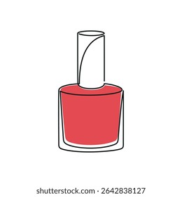 Hand drawn red nail polish bottle vector. Cosmetics icon. One line continuous drawing. Beauty product linear silhouette. Minimal print, banner, card, poster, brochure, logo, sign, symbol.