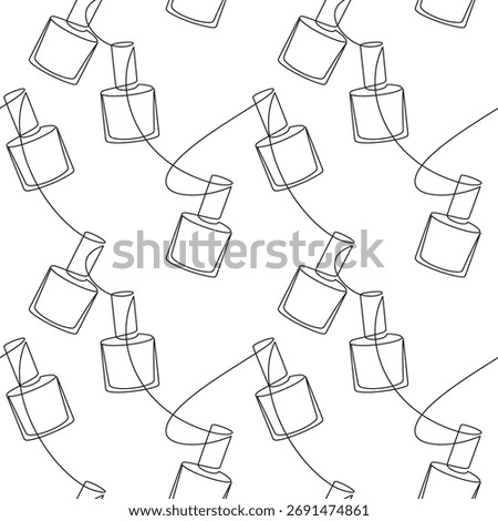 Hand drawn red nail polish bottle seamless pattern vector. Cosmetic icon line continuous drawing. Cartoon illustration. Fashion wallpaper, beauty background, fabric, textile, print, doodle backdrop.