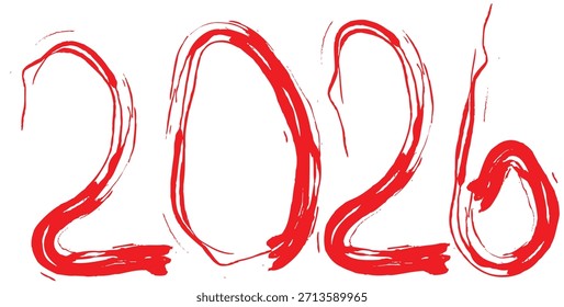 Hand drawn red numbers representing the year 2026 written in a rough sketchy artistic style.