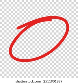 Hand drawn red oval marker on transparent background

