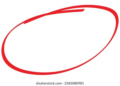 Hand drawn red ovals set. Ovals of different widths. Red circle pen draw highlighter mark. vector illustrator.
