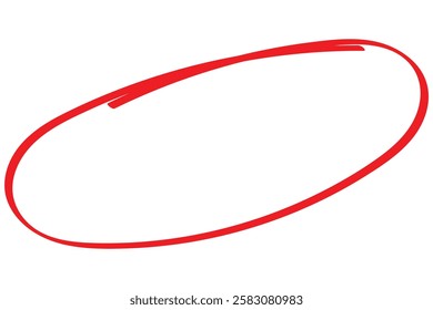 Hand drawn red ovals set. Ovals of different widths. Red circle pen draw highlighter mark. vector illustrator.