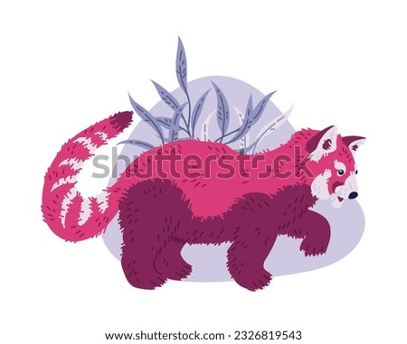 Hand drawn red panda walking, cartoon flat vector illustration isolated on white background. Concepts of nature and zoo. Wild animal drawing.