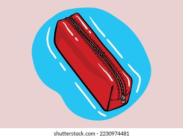 Hand drawn red pencil case vector icon for web design isolated on background