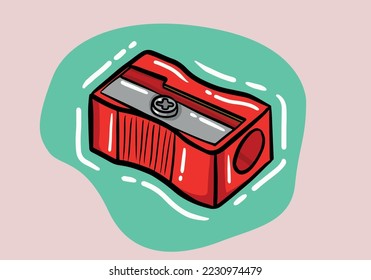 Hand drawn red Pencil Sharpener stationary vector drawings, cartoon vector.