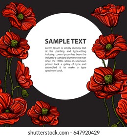 Hand drawn red poppies. Vector illustration with space for text. Floral element design for banners, posters, greeting cards and other items.