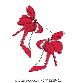 Las bombas rojas dibujadas a mano doblan zapatos de tacón alto línea dibujo continuo ilustración vectorial. Icono de silueta lineal Impresión de la moda, banner de la tienda, tarjeta, póster de arte de la pared, folleto de la tienda.