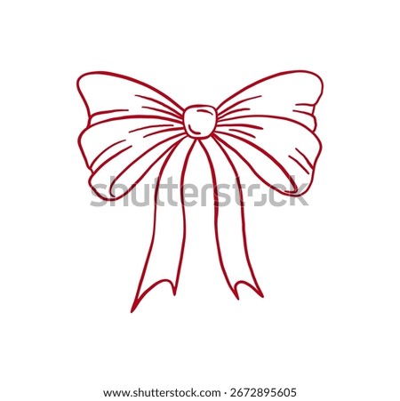 Hand drawn red ribbon bows, bow knots vector illustration. Doodle style clipart. infantilization aesthetic. Christmas, Valentines day, wedding invitation element