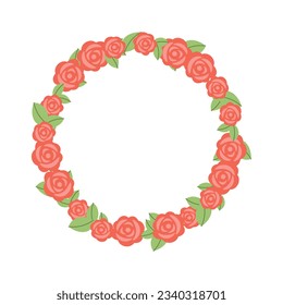 Hand drawn red roses wreath. Vector illustration. Simple flat style.