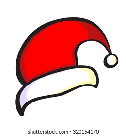 Hand drawn red Santas hat on the white background. Vector illustration