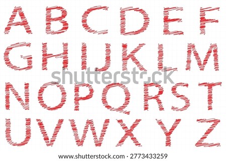 Hand drawn red scribbled alphabet letters