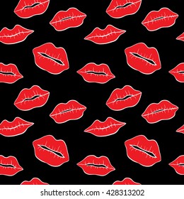 Hand drawn red sexy lips pattern seamless