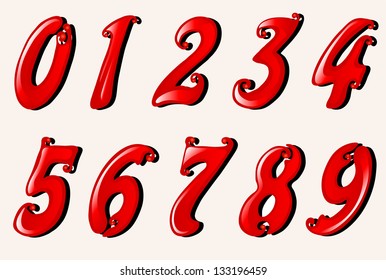 hand drawn red shiny numbers set for your design