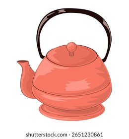 Hand drawn red teapot on a round stand isolated on white background