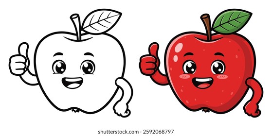  Hand drawn red Thumbs up Apple vector Clipart Illustration with a white background 
