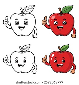  Hand drawn red Thumbs up Apple vector Clipart Illustration with a white background 
